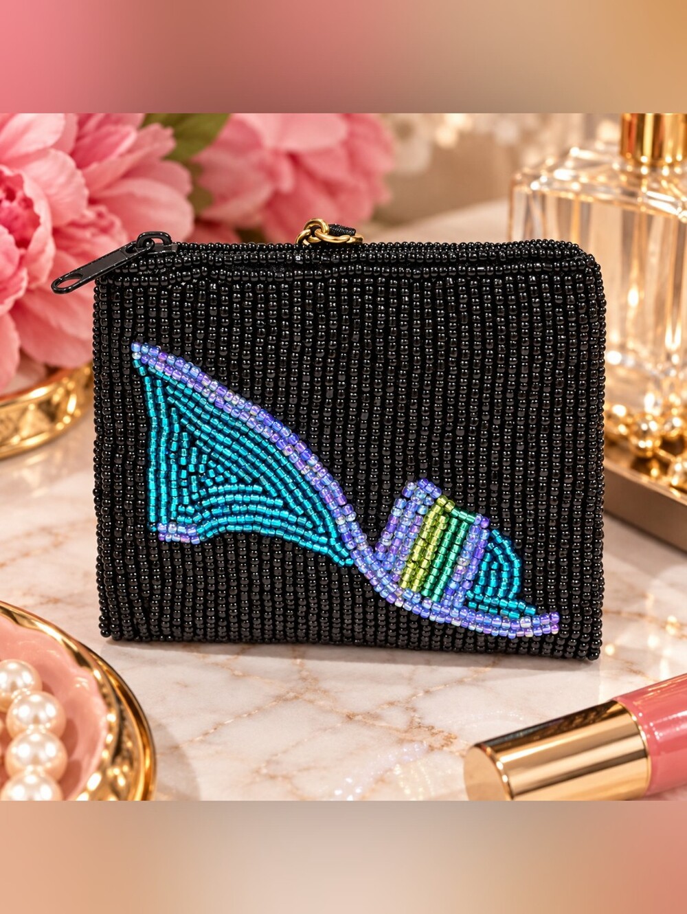 👠 Vintage Beaded Wedge Shoe Coin Purse
